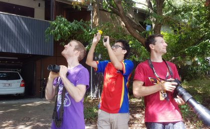 Pic 1 – (L-R) Dr Matthew Holden, Dr Russell Yong and Dr Andrew Rogers have been getting closely acquainted with their household’s wildlife.